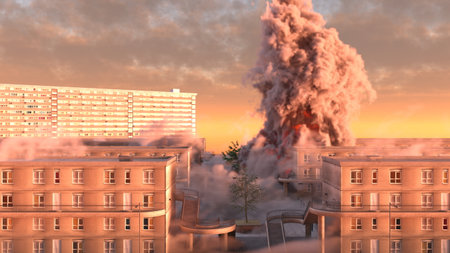 3DCG images of the city scenery under attack