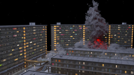 3DCG images of the city scenery under attack