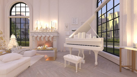 3DCG images of the living room with large windowsの写真素材