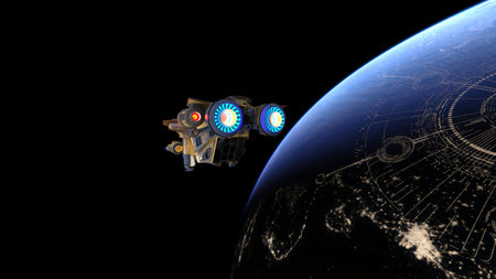 3DCG images of the spaceship and the Earth