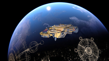 3DCG images of the spaceship and the Earth