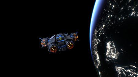 3DCG images of the spaceship and the Earth