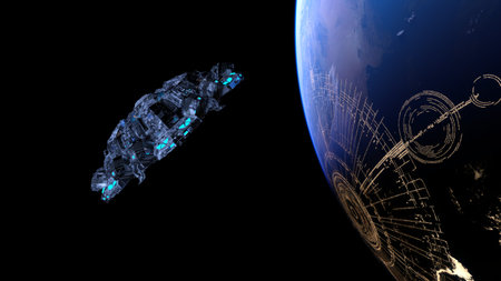 3DCG images of the spaceship and the Earth