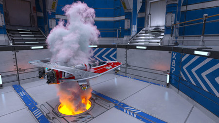 3DCG images of the spaceship hangar under attack