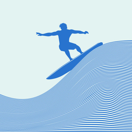 Surfer on wave vector background concept made in 2d software.