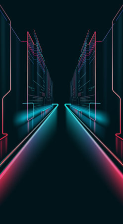 Neon lights of the big city. Vector illustration. Sketch for creativity.
