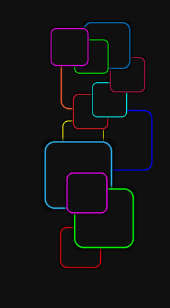 Squares of different sizes on a dark background. Vector illustration of squares with colorful outline. Sketch for creativity.のイラスト素材