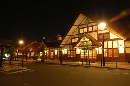 In front of Kawaguchiko Station on a summer nightのeditorial素材