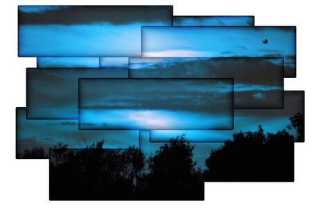 A beautiful view of a blue sky in the evening placed in a unique framingの写真素材