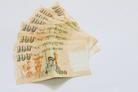 Singapore 100 dollars bank note in stackの写真素材