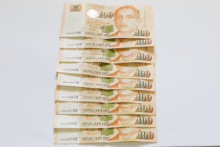 Singapore 100 dollars bank note in stackの写真素材