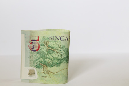 Singapore five dollars bank note on isolate の写真素材
