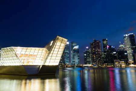 Singapore  marina bay  finacial district nightのeditorial素材