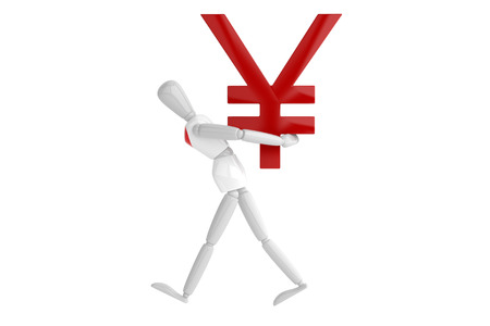 three dimention model render japan yen currency white man in isolate with clipping pathの写真素材