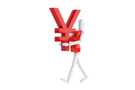 three dimention model render chinese yuan currency white man in isolate with clipping pathの写真素材