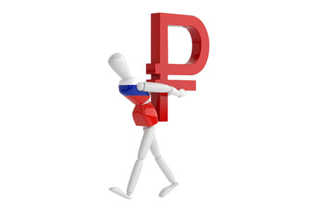 three dimention model render russia ruble  white man in isolate with clipping pathの写真素材