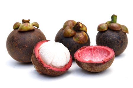 mangosteen in isolate with in sideの写真素材