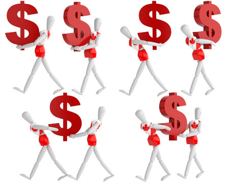 three dimension model render canada  dollas currency white man in isolate with clipping pathの写真素材