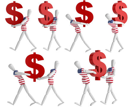 three dimension model render usa dollas currency white man in isolate with clipping path の写真素材