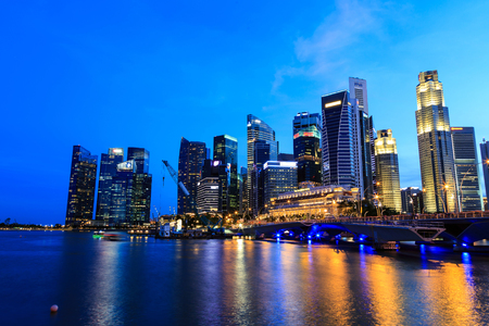 Singapore cityscape at night  with reflectの写真素材