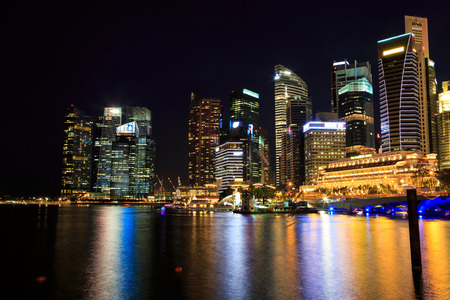 Singapore cityscape at night  with reflectの写真素材