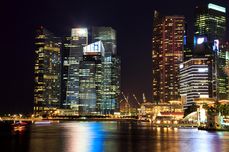 Singapore cityscape at night  with reflectの写真素材