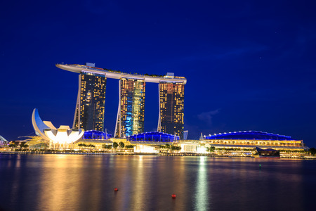 Singapore cityscape at night  with reflect , Singapore - 13 September  2014のeditorial素材