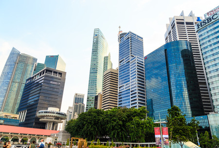 Buildings in Singapore city with blue sky , Singapore - 13 September  2014のeditorial素材