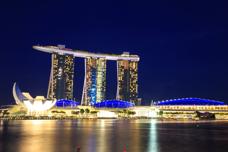 Singapore cityscape at night  with reflect , Singapore - 13 September  2014のeditorial素材