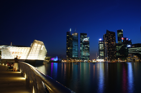 Singapore cityscape at night  with reflect , Singapore - 30 July  2011のeditorial素材
