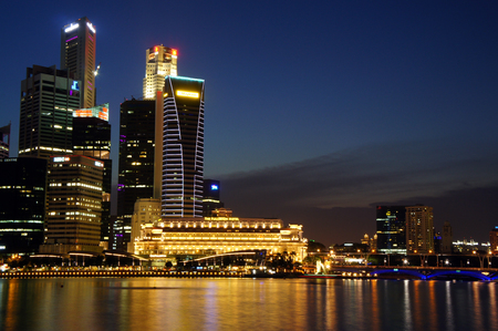 Singapore cityscape at night  with reflect , Singapore - 30 July  2011のeditorial素材