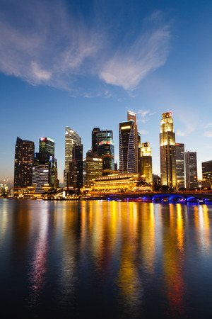 Singapore cityscape at night  with reflect , Singapore - 17 January 2015のeditorial素材