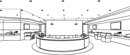 outline sketch drawing perspective of a interior space officeの写真素材
