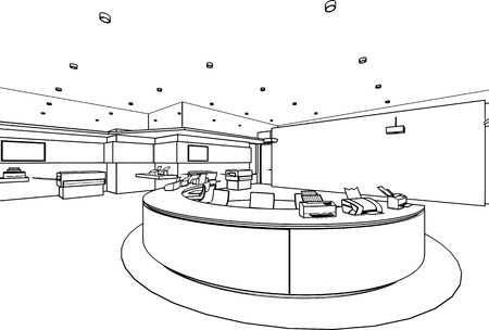 outline sketch drawing perspective of a interior space officeの写真素材