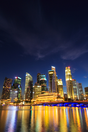 Singapore cityscape at night  with reflect  Singapore 17January 2015のeditorial素材