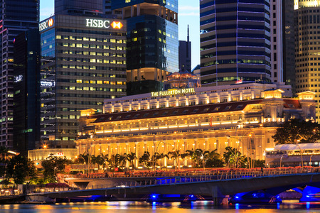 Singapore cityscape at night  with reflect  Singapore 17January 2015のeditorial素材