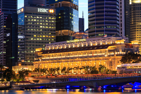 Singapore cityscape at night  with reflect  Singapore 17January 2015のeditorial素材