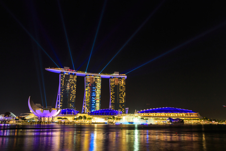 Singapore cityscape at night  with reflect  Singapore 17January 2015のeditorial素材
