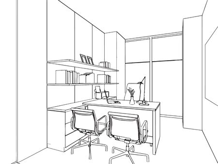 outline sketch drawing perspective of a interior spaceのイラスト素材