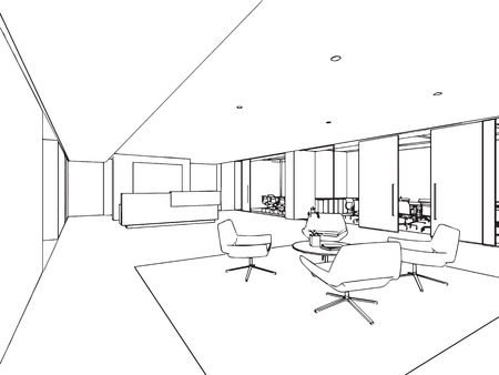 outline sketch drawing perspective of a interior spaceのイラスト素材