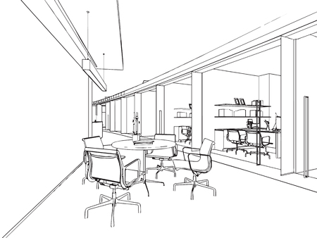 outline sketch drawing perspective of a interior spaceのイラスト素材