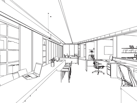 outline sketch drawing perspective of a interior spaceのイラスト素材