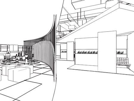 outline sketch drawing perspective of a interior spaceのイラスト素材