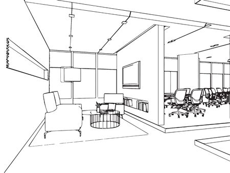 outline sketch drawing perspective of a interior spaceのイラスト素材