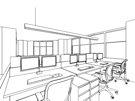 outline sketch drawing perspective of a interior spaceのイラスト素材