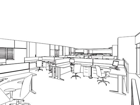outline sketch drawing perspective of a interior spaceのイラスト素材
