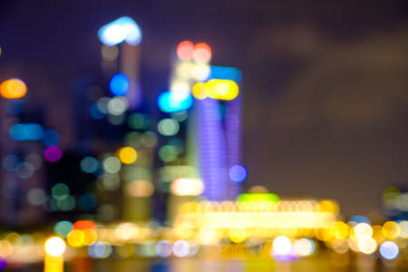 Blurred abstract background lights, beautiful singapore skyline viewの写真素材