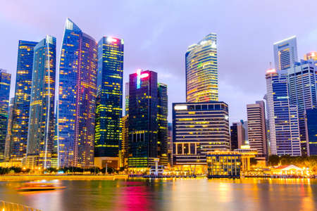 Singapore Skyline and view of Marina Bay long exposureのeditorial素材