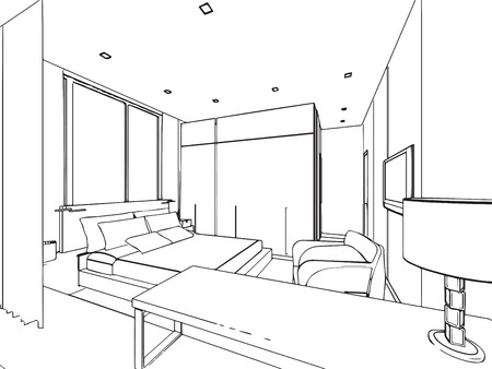 outline sketch drawing perspective of a interior spaceのイラスト素材