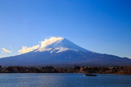 Mountain Fuji in Japan in morning sun shineの写真素材